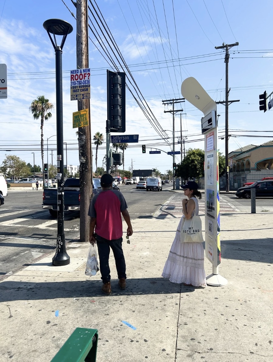 Wearing my sundress at the bus stop in the LA Summer